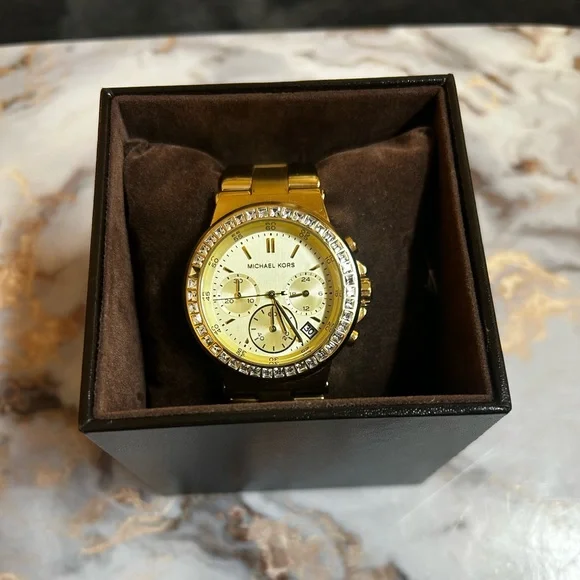 Michael Kors Gold Chronograph Watch with Crystal Bezel - Picture 1 of 4